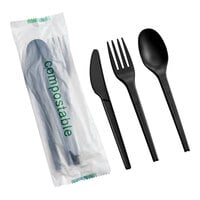 EcoChoice Wrapped Heavy Weight 6 1/2" Black CPLA Knife, Fork, and Spoon - 250/Case