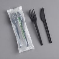 EcoChoice Wrapped Heavy Weight 6 1/2" Black CPLA Knife and Fork - 250/Case