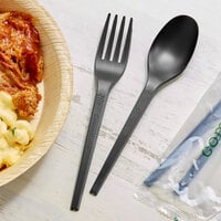 EcoChoice Wrapped Heavy Weight Compostable 6 1/2 inch Black CPLA Spoon and Fork - 250/Case