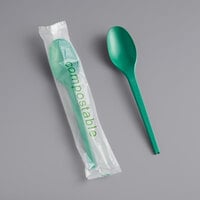 EcoChoice Wrapped Heavy Weight Compostable 6 1/2 inch Green CPLA Spoon - 500/Case