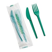 EcoChoice Wrapped Heavy Weight 6 1/2" Green CPLA Knife and Fork - 250/Case