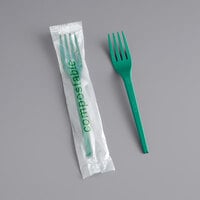 EcoChoice Wrapped Heavy Weight 6 1/2" Green CPLA Fork - 500/Case