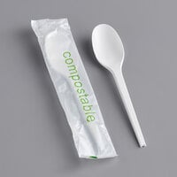 EcoChoice Wrapped Heavy Weight Compostable 6 1/2" White CPLA Spoon - 500/Case