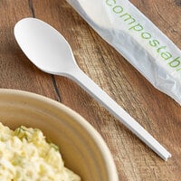 EcoChoice Wrapped Heavy Weight Compostable 6 1/2 inch White CPLA Spoon - 500/Case