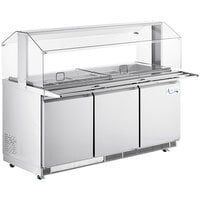 Avantco 72 inch Stainless Steel Refrigerated Salad Bar / Cold Food Table with Sneeze Guard, Pan Cover, and Tray Slides