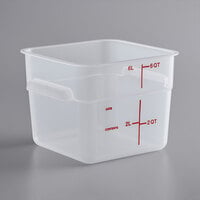 Vigor 6 Qt. Translucent Square Polypropylene Food Storage Container with Red Graduations