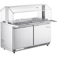 Avantco 60 inch Stainless Steel Refrigerated Salad Bar / Cold Food Table with Sneeze Guard, Pan Cover, and Tray Slides