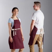 Choice Burgundy Adjustable Bib Apron with 2 Pockets and Natural Webbing Accents - 32" x 30"