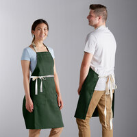 Choice Hunter Green Adjustable Bib Apron with 2 Pockets and Natural Webbing Accents - 32 inch x 30 inch
