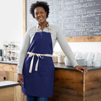 Choice Royal Blue Adjustable Bib Apron with 2 Pockets and Natural Webbing Accents - 32 inchL x 30 inchW