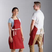 Choice Red Adjustable Bib Apron with 2 Pockets and Natural Webbing Accents - 32 inchL x 30 inchW