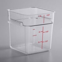 Carlisle 1195307 8 Qt. Clear Square Polycarbonate Food Storage Container with Red Graduations