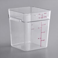 Carlisle 11955AF07 18 Qt. Allergen-Free Clear Square Polycarbonate Food Storage Container with Purple Graduations