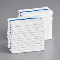 Choice 16" x 19" Blue Striped 32 oz. Cotton Bar Towels in Bulk - 60/Case