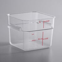 Carlisle 1195207 6 Qt. Clear Square Polycarbonate Food Storage Container with Red Graduations