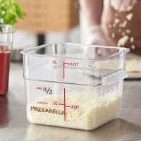 Carlisle 1195207 6 Qt. Clear Square Polycarbonate Food Storage Container with Red Graduations