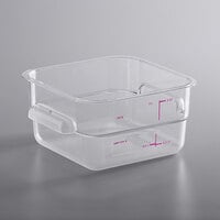 Carlisle 11950AF07 2 Qt. Allergen-Free Clear Square Polycarbonate Food Storage Container with Purple Graduations