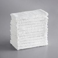 Choice 16" x 19" 24 oz. White 100% Cotton Ribbed Terry Bar Towels in Bulk - 300/Case