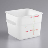 Carlisle 11962PE02 6 Qt. White Square Polyethylene Food Storage Container with Red Graduations