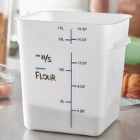 Carlisle 11965PE02 18 Qt. White Square Polyethylene Food Storage Container with Blue Graduations