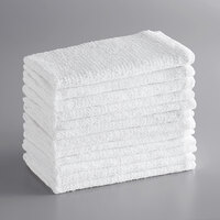 Choice 16 inch x 19 inch 18 oz. White 100% Cotton Ribbed Terry Bar Towels in Bulk - 300/Case