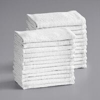 Choice 16" x 19" 18 oz. White 100% Cotton Ribbed Terry Bar Towels in Bulk - 300/Case
