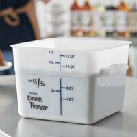 Carlisle 11964PE02 12 Qt. White Square Polyethylene Food Storage Container with Blue Graduations