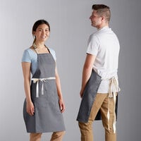 Choice Gray Adjustable Bib Apron with 2 Pockets and Natural Webbing Accents - 32 inchL x 30 inchW