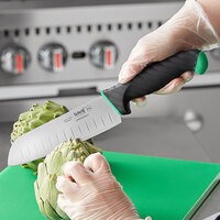 Schraf 7 inch Granton Edge Santoku Knife with Green TPRgrip Handle
