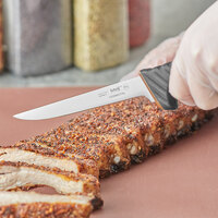 Schraf™ 6 inch Brown Narrow Stiff Boning Knife with TPRgrip Handle