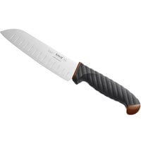 Schraf 7 inch Granton Edge Santoku Knife with Brown TPRgrip Handle