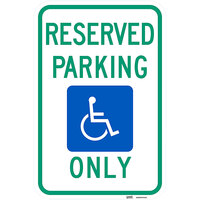 Lavex Industrial Handicapped Reserved Parking Only High Intensity Prismatic Reflective Green / Blue Aluminum Sign - 12 inch x 18 inch
