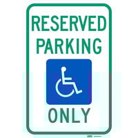 Lavex "Handicapped Reserved Parking Only" High Intensity Prismatic Reflective Green / Blue Aluminum Sign - 12" x 18"