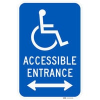 Lavex "Handicapped Parking / Accessible Entrance" Two-Way Arrow Reflective Blue Aluminum Sign - 12" x 18"