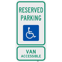 Lavex "Handicapped Reserved Parking / Van Accessible" Reflective Green / Blue Aluminum Sign - 12" x 24"