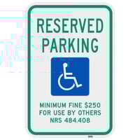 Lavex "Handicapped Reserved Parking / Minimum Fine $250" High Intensity Prismatic Reflective Green / Blue Aluminum Sign - 12" x 18"