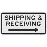 Lavex "Shipping &amp; Receiving" Right Arrow Reflective Black Aluminum Sign - 24" x 12"