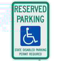 Lavex "Handicapped Reserved Parking / State Disabled Parking Permit Required" High Intensity Prismatic Reflective Green / Blue Aluminum Sign - 12" x 18"