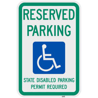Lavex Industrial Handicapped Reserved Parking / State Disabled Parking Permit Required Engineer Grade Reflective Green / Blue Aluminum Sign - 12 inch x 18 inch
