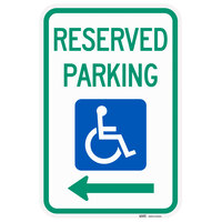 Lavex Industrial Handicapped Reserved Parking Left Arrow Engineer Grade Reflective Green / Blue Aluminum Sign - 12 inch x 18 inch