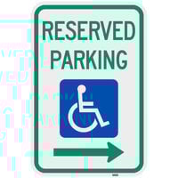 Lavex "Handicapped Reserved Parking" Right Arrow High Intensity Prismatic Reflective Green / Blue Aluminum Sign - 12" x 18"
