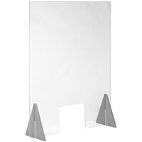Cal-Mil 22137-31-83 Ashwood Free-Standing Register Shield with 8 inch x 10 inch Window and Gray Stained Oak Triangle Bases - 31 3/4 inch x 40 inch