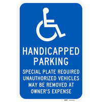 Lavex Industrial Handicapped Parking / Special Plate Required Engineer Grade Reflective Blue Aluminum Sign - 12 inch x 18 inch