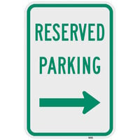 Lavex "Reserved Parking" Right Arrow Reflective Green Aluminum Sign - 12" x 18"
