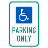 Lavex Industrial Handicapped Parking Only Engineer Grade Reflective Green / Blue Aluminum Sign - 12 inch x 18 inch