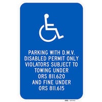 Lavex "Handicapped Parking With D.M.V. Disabled Permit Only" Reflective Blue Aluminum Sign - 12" x 18"