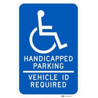 Lavex Minnesota "Handicapped Parking / Vehicle ID Required" Reflective Blue Aluminum Sign - 12" x 18"