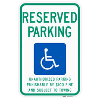 Lavex Industrial Handicapped Reserved Parking / Unauthorized Parking Punishable Engineer Grade Reflective Green / Blue Aluminum Sign - 12 inch x 18 inch