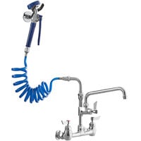 Waterloo FWU810 2.6 GPM Wall-Mounted Pet Grooming / Utility Faucet with 8" Centers, 9' Coiled Hose, and 10" Add-On Faucet