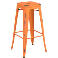 Lancaster Table & Seating Alloy Series Distressed Orange Outdoor Backless Barstool